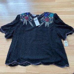 Womens NWT 2X vintage beaded short sleeve top w/beautiful beaded embellishments